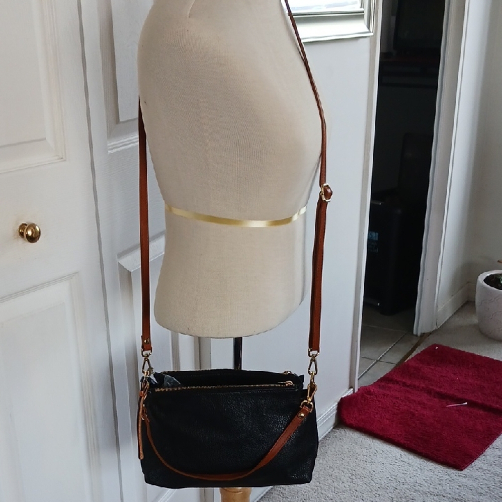 Elegant Black and Tan Crossbody Bag